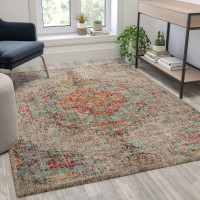 Flash Furniture RC-EG-202101-02-57-GR-GG Distressed Medallion Area Rug - 5' x 7' - Gray Multi Polyester